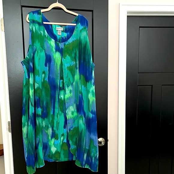 Catherine’s Colorful Sleeveless Dress w/Sheer Overlay & Abstract Design. Size 5X - Picture 1 of 11